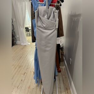 JAYGODFREY Silver-Gray Draped Maxi Sheath Dress